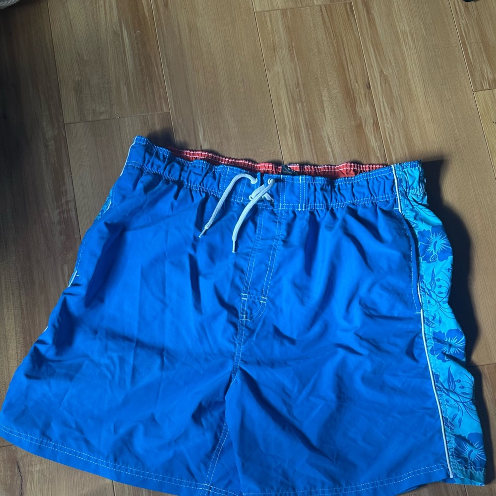 Blue Swim Shorts with Floral Side Panels